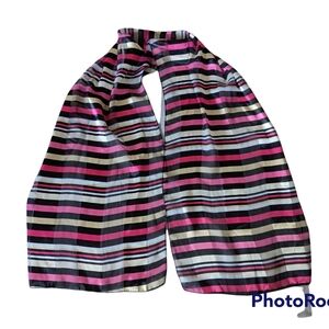 Pink, Black, Tan and White Striped Scarf